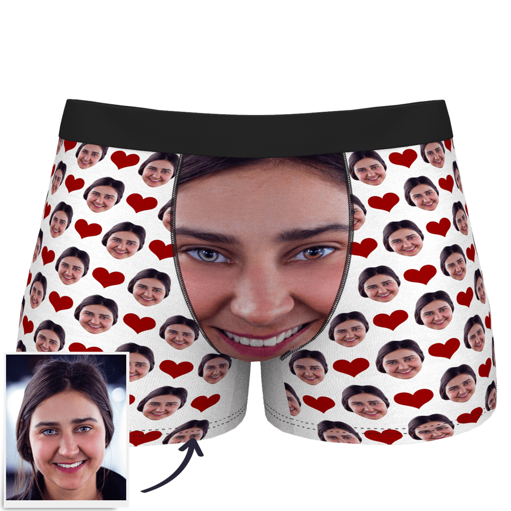 Custom Funny Couple's Faces Men's Boxers with Love Heart - CALLIE