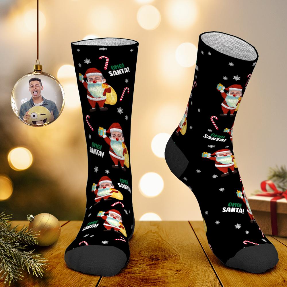 Personalized Photo Socks Custom Face Socks Christmas Elf Socks Black